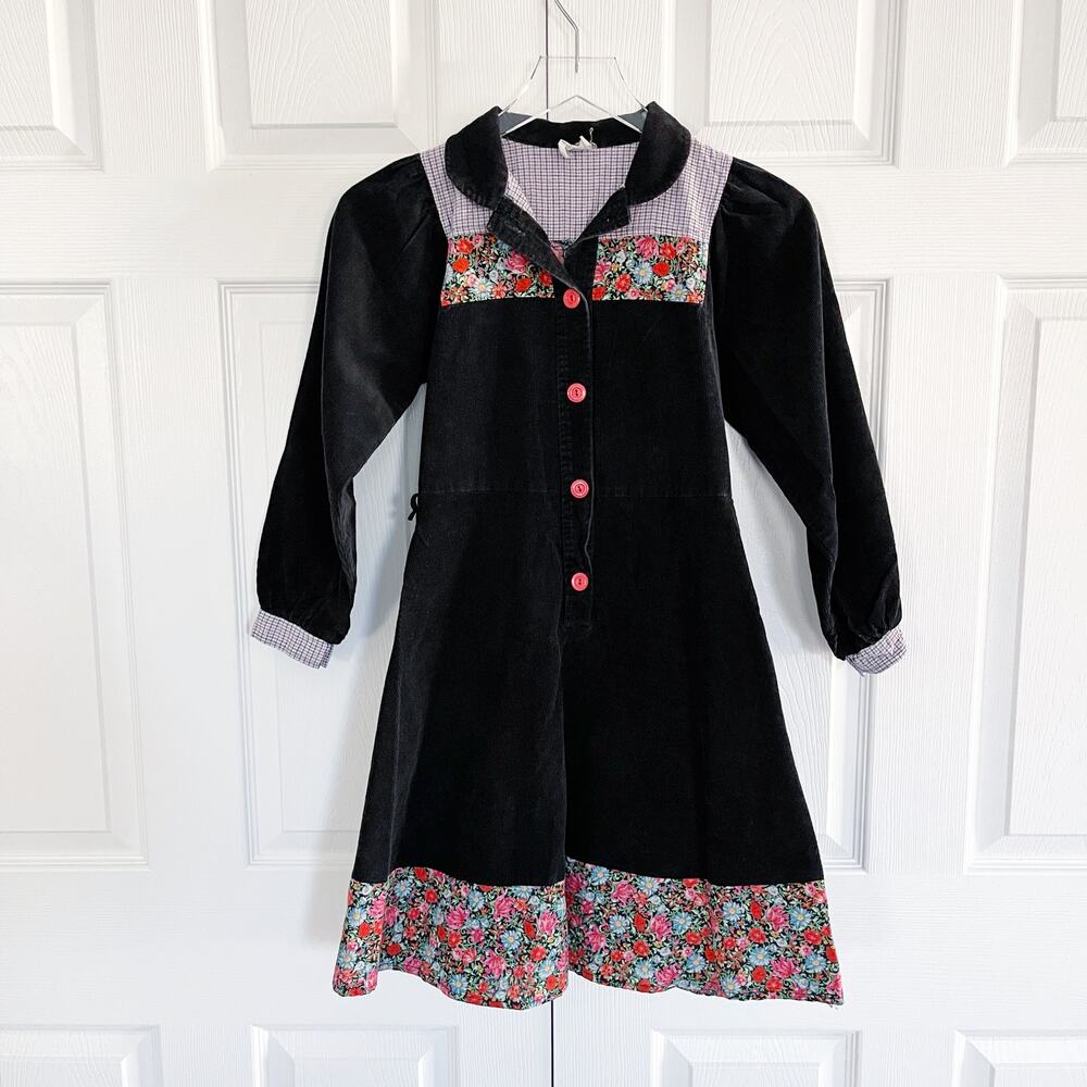 Vintage C&A Western Corduroy Shirt Dress Floral Prairie Cottagecore